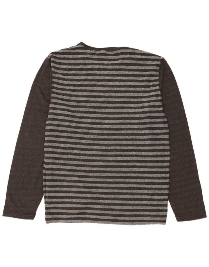Saltrock Mens Top Manga Longa XL Cinza Listrado Algodão