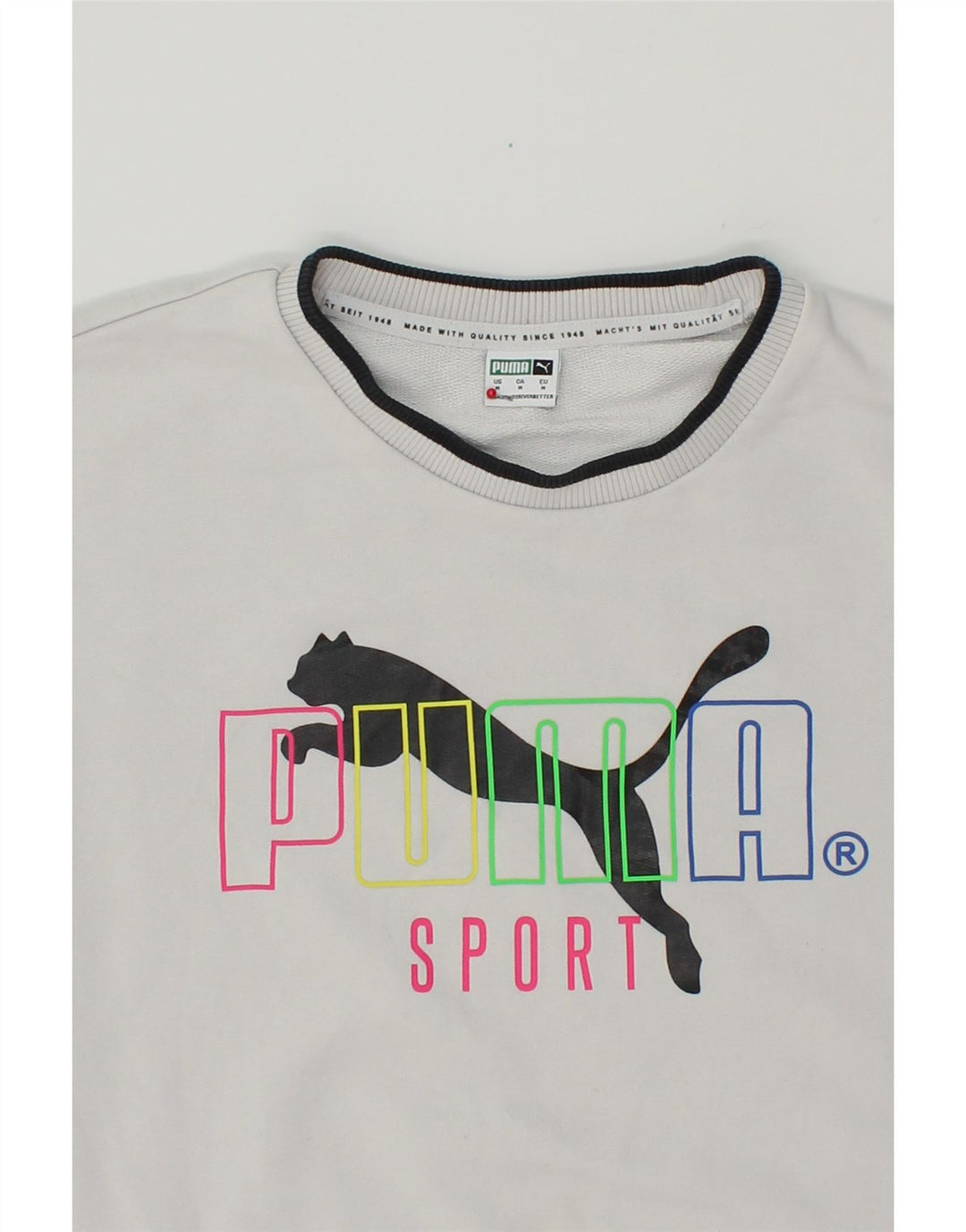 PUMA Womens Oversized Graphic Sweatshirt Jumper UK 14 Medium White Cotton Vintage Puma and Second-Hand Puma from Messina Hembry 