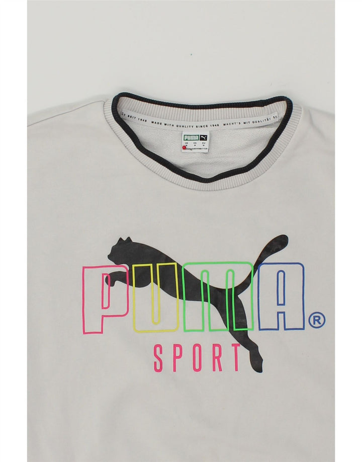 PUMA Womens Oversized Graphic Sweatshirt Jumper UK 14 Medium White Cotton Vintage Puma and Second-Hand Puma from Messina Hembry 