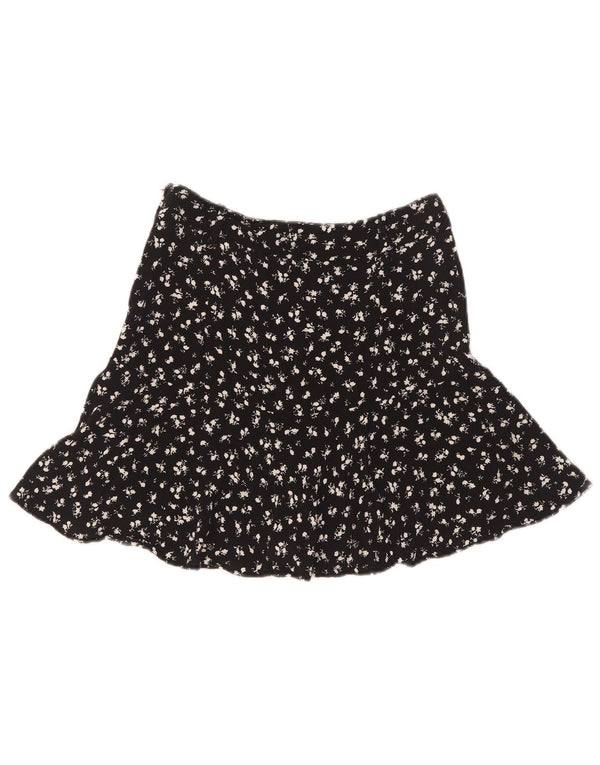 Saia feminina Zara com babados XS W24 preta floral viscose