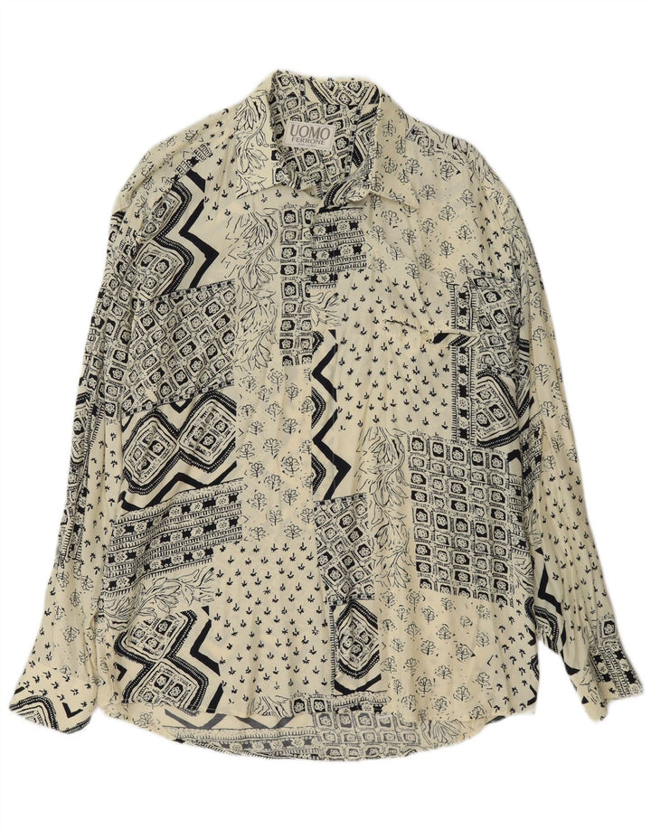 Camisa masculina Ferrone grande off white patchwork viscose
