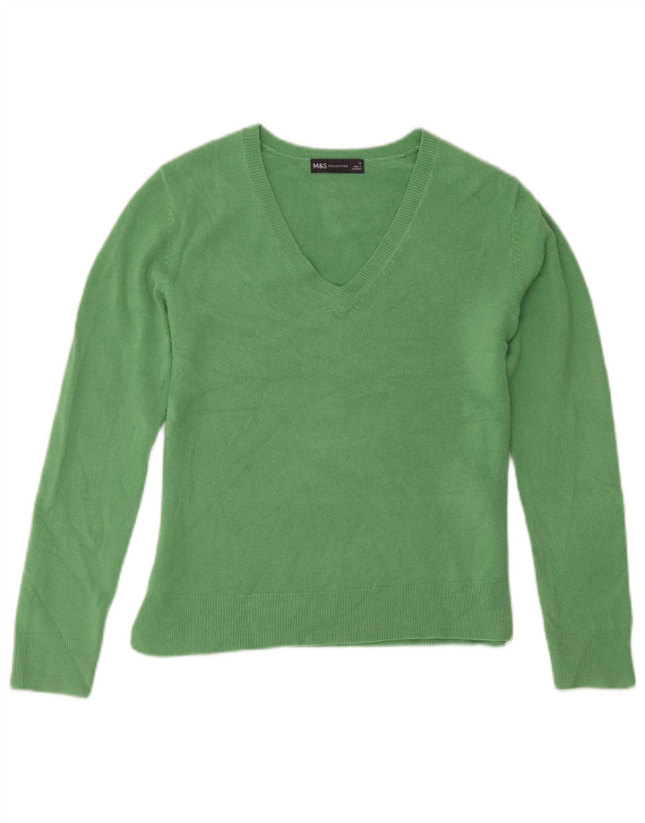 Suéter feminino Marks & Spencer com decote em V Reino Unido 12 acrílico verde médio
