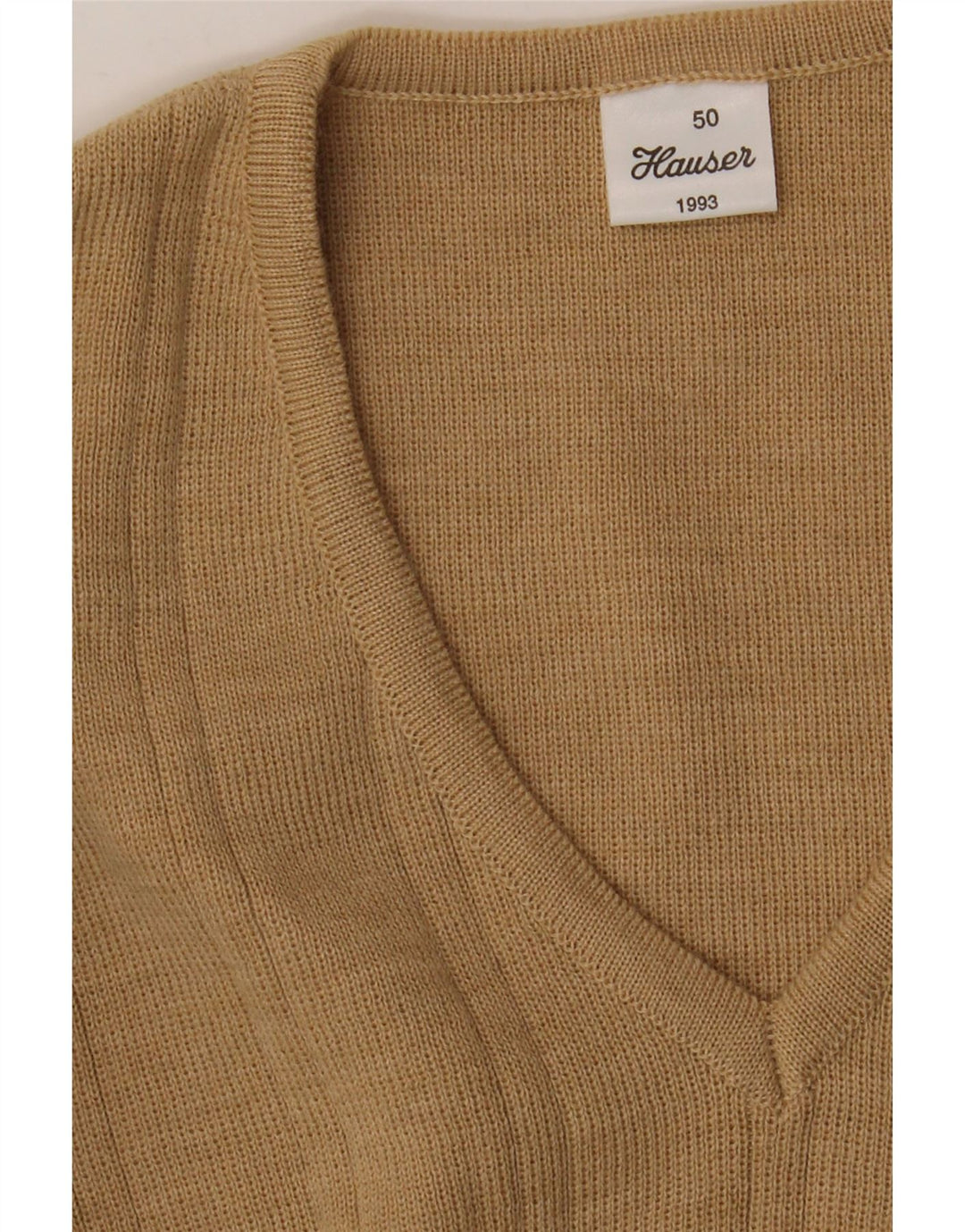 Suéter masculino vintage com decote em V IT 50 acrílico bege médio