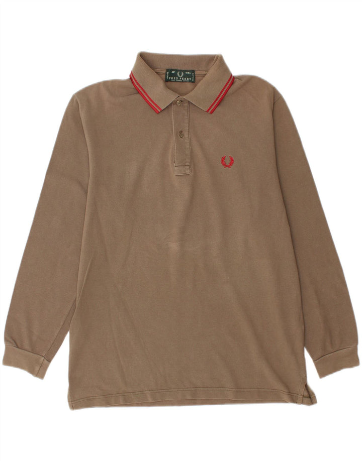 Camisa polo masculina de manga comprida Fred Perry algodão bege médio