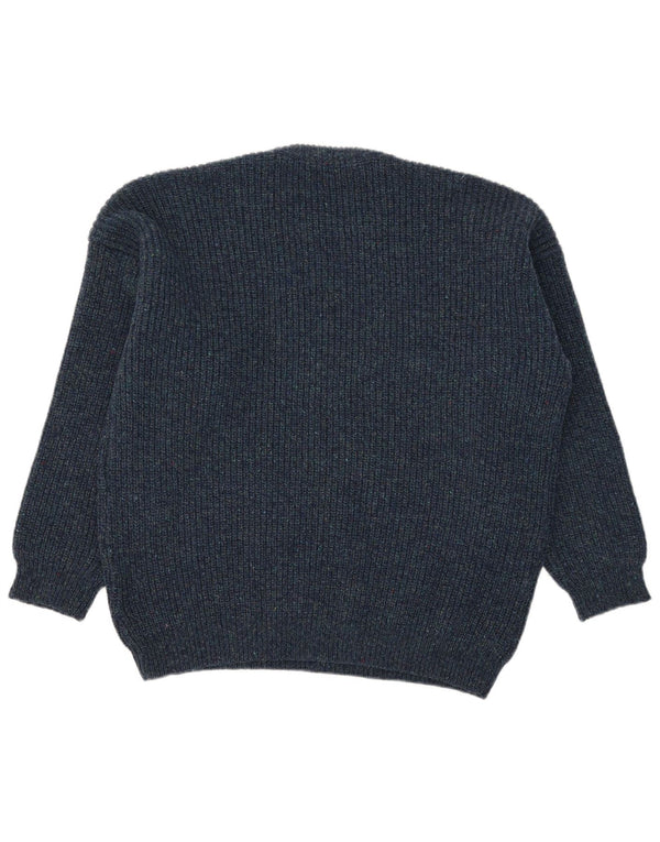 Suéter vintage masculino com gola redonda XL azul marinho