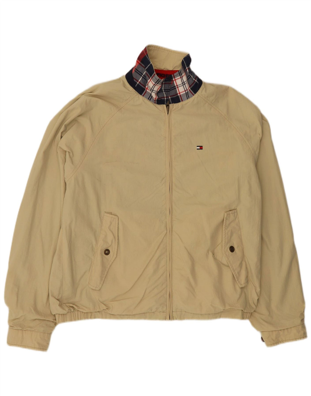 Jaqueta reversível masculina TOMMY HILFIGER Reino Unido 38 Nylon xadrez médio azul marinho