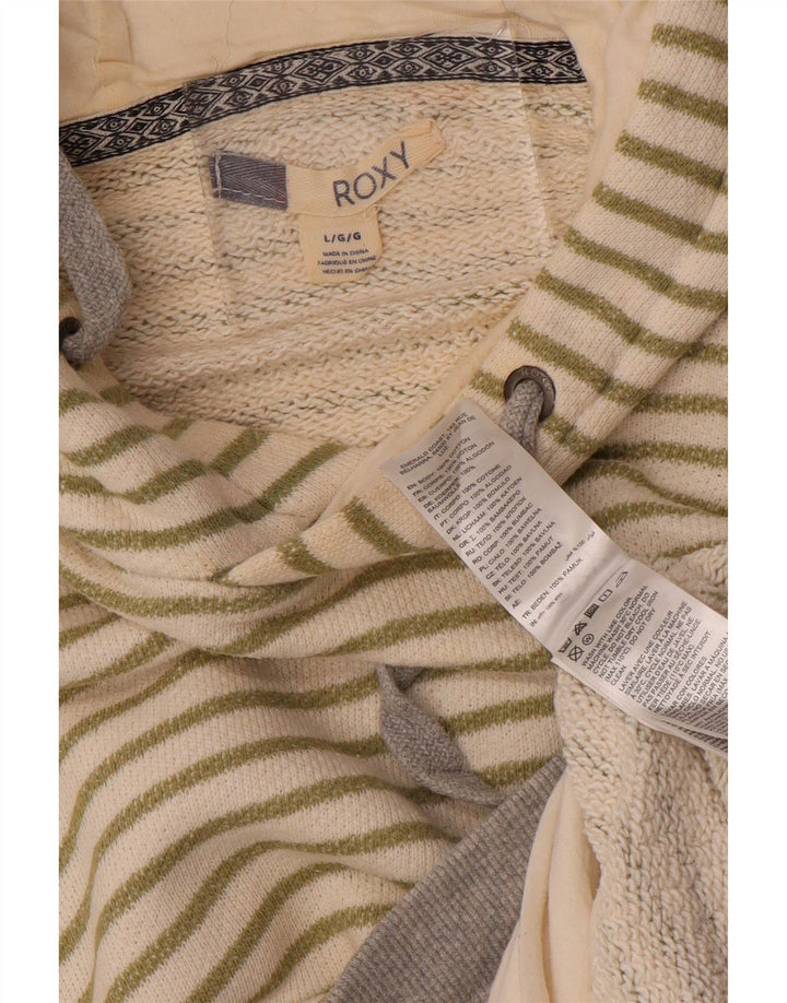 Suéter feminino com capuz grande ROXY Reino Unido 16 grande algodão listrado branco