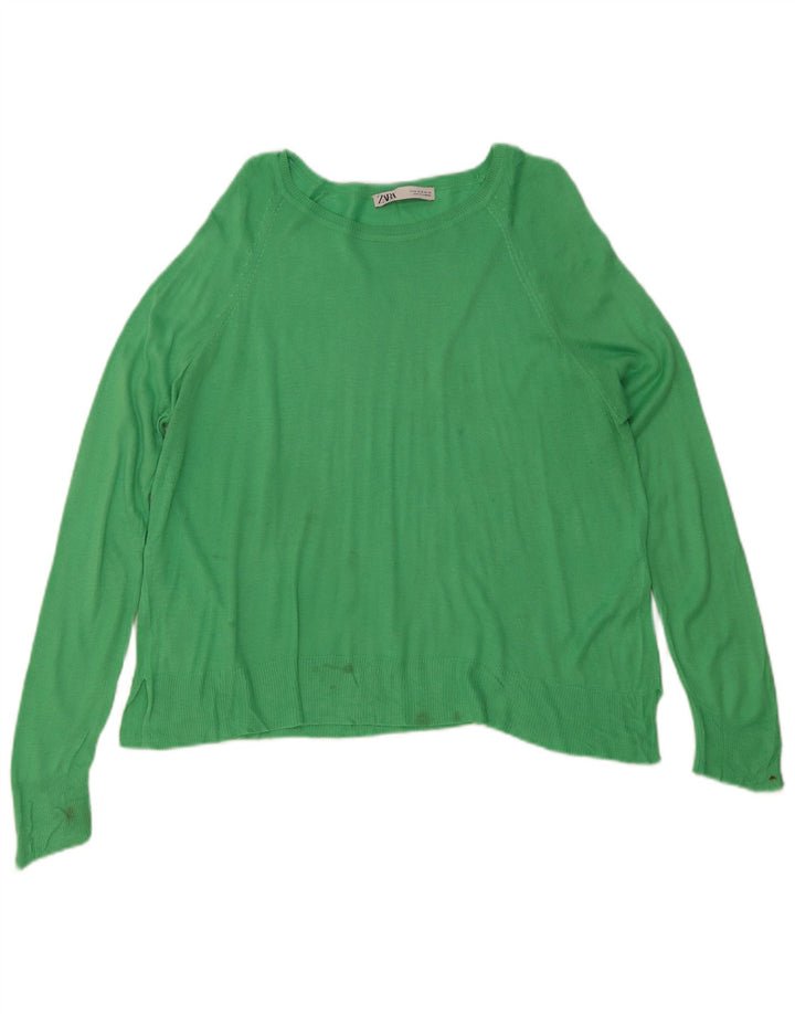 Suéter feminino Zara com gola canoa UK 14 viscose azul médio