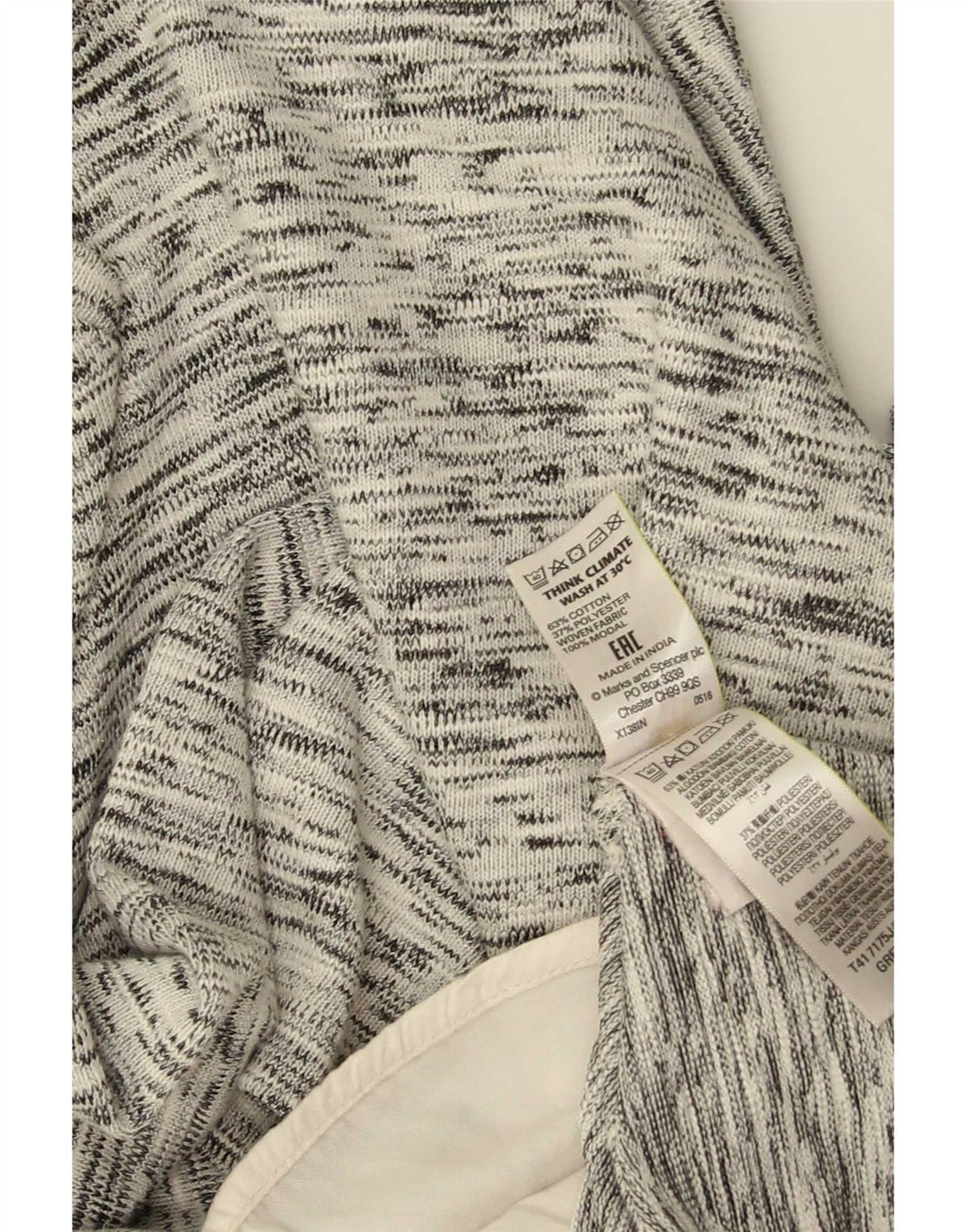 Top feminino Marks & Spencer manga 3/4 Reino Unido 14 grande algodão manchado cinza