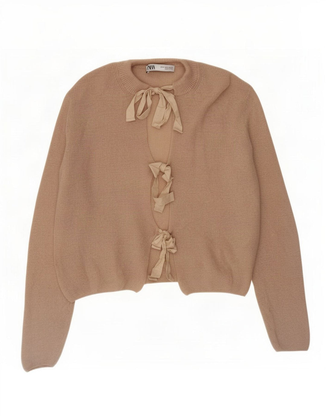 Suéter cardigã feminino Zara UK 14 poliamida bege médio