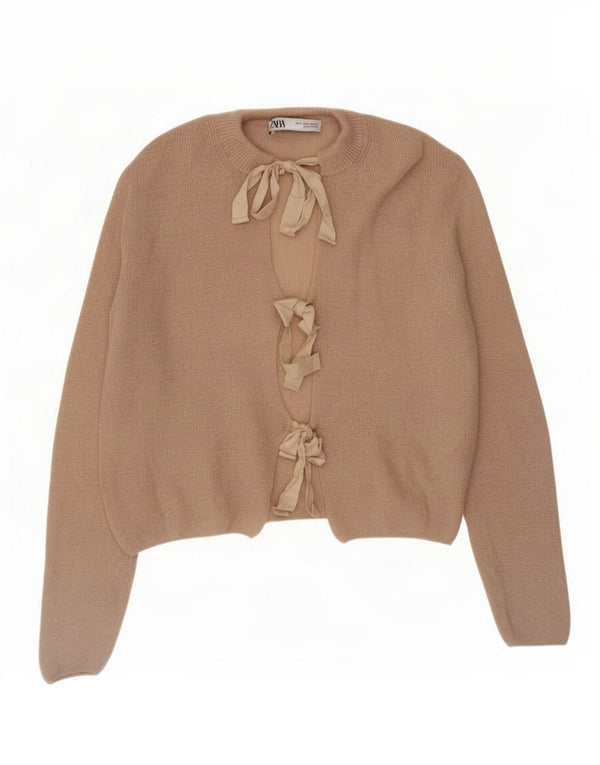 Suéter cardigã feminino Zara UK 14 poliamida bege médio