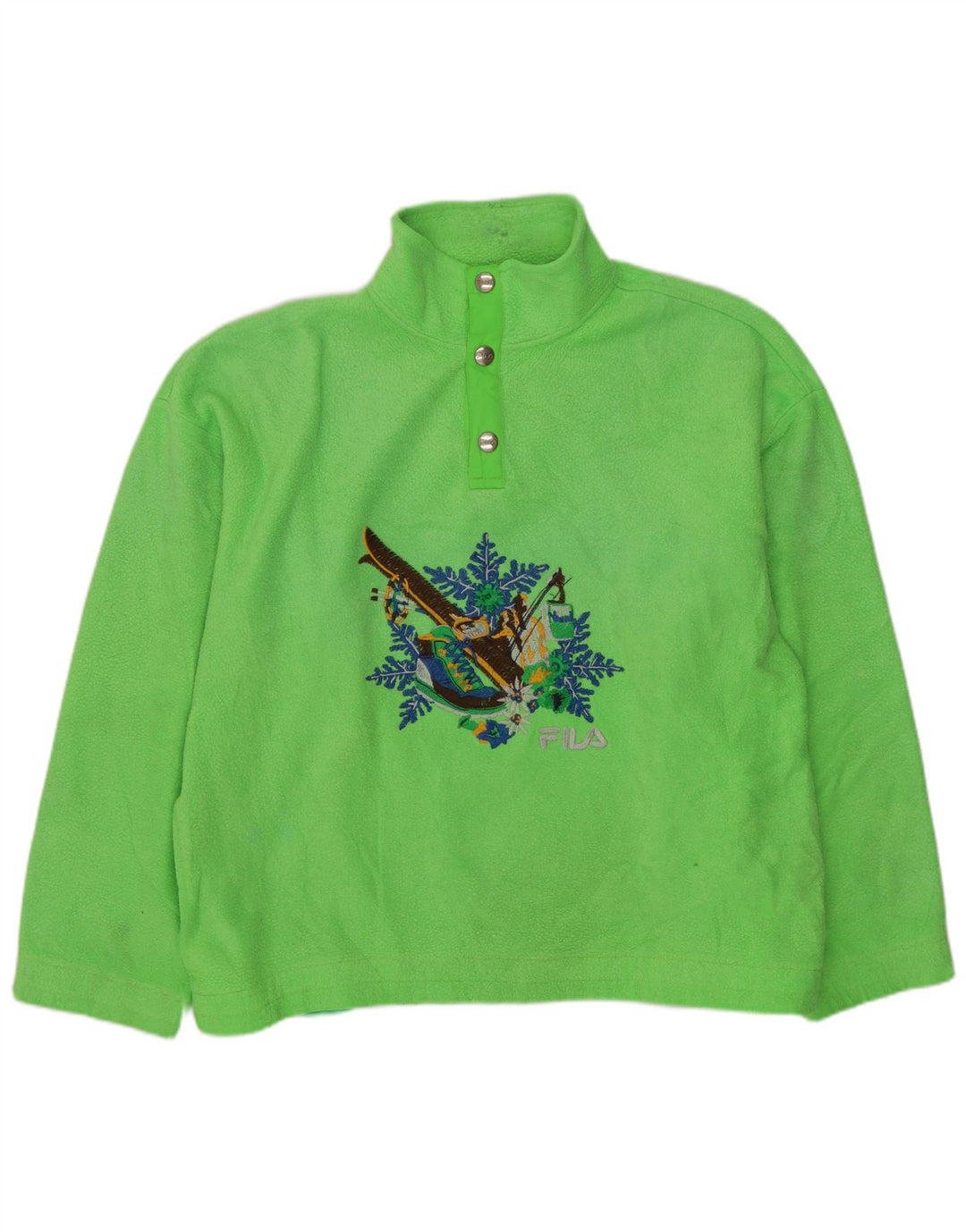 FILA Masculino Solto Fit Gráfico Botão Pescoço Fleece Jumper IT 46 Pequeno Verde