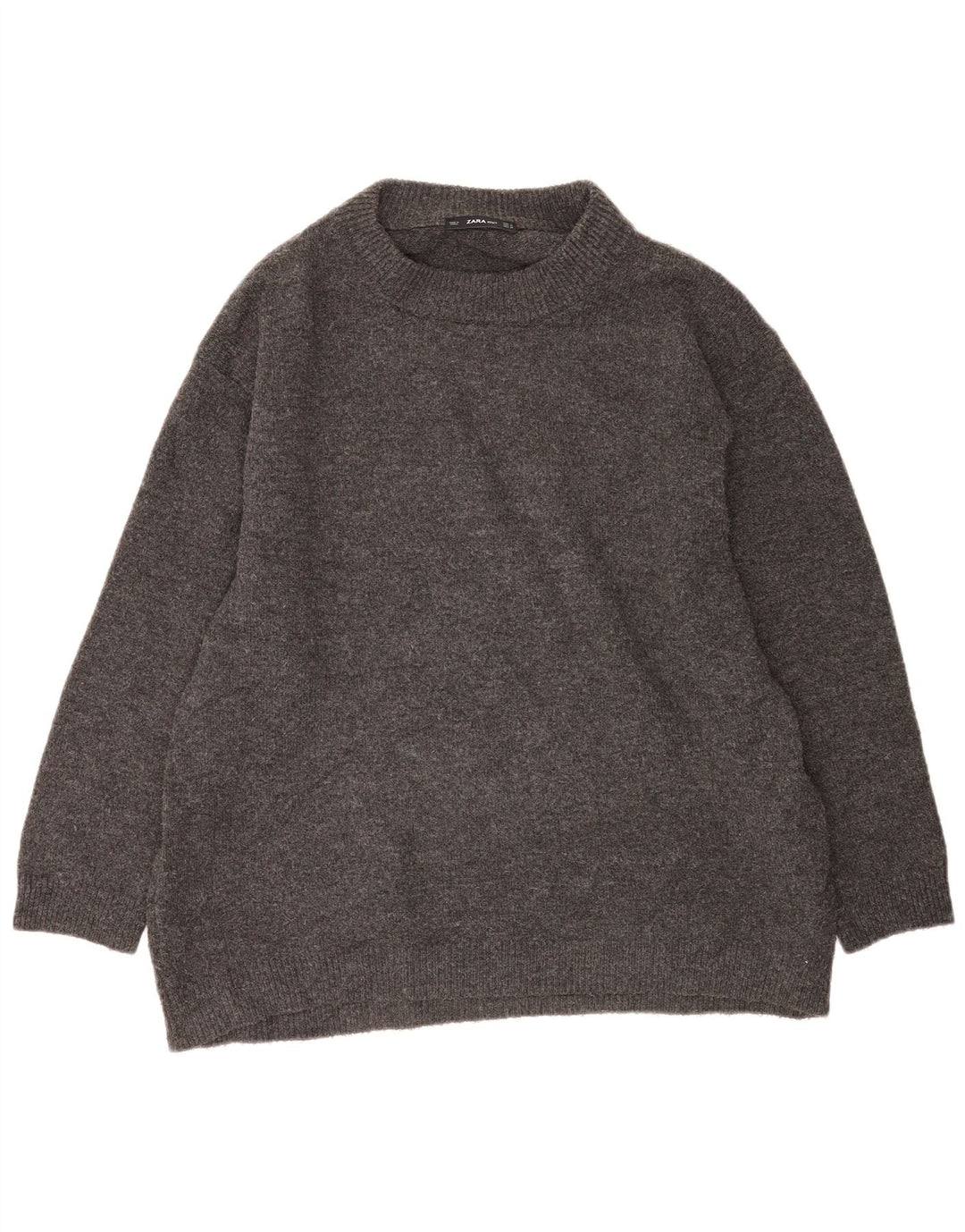 Zara Suéter feminino oversized com gola redonda Reino Unido 14 cinza médio
