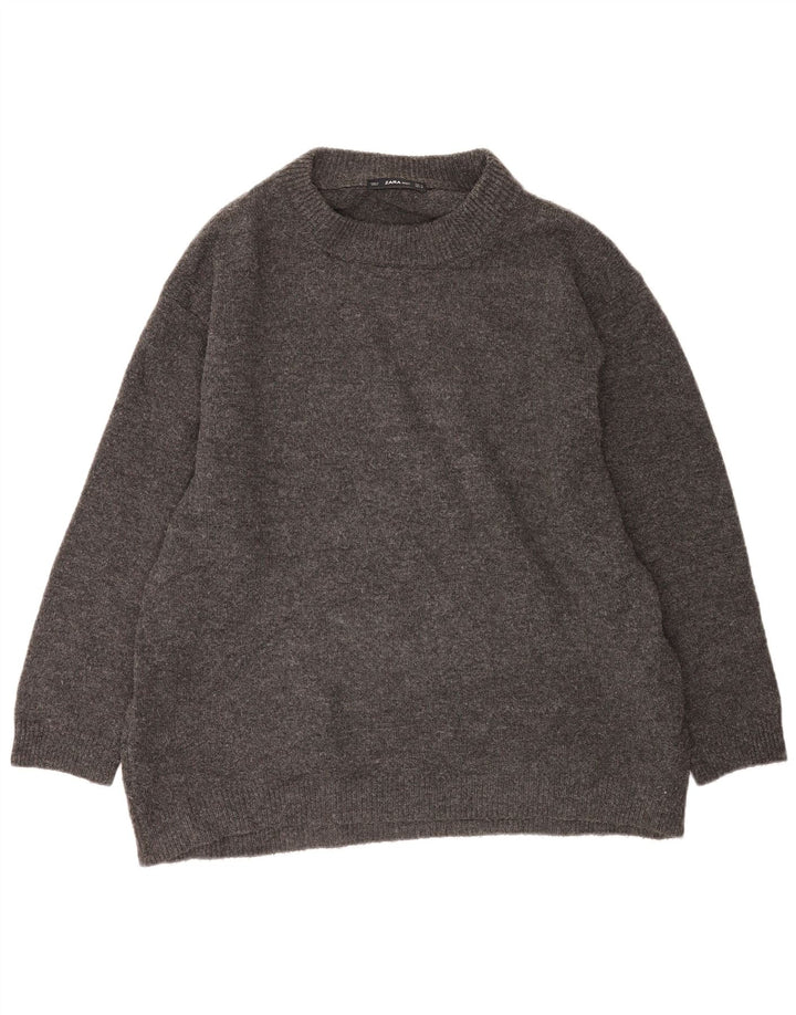 Zara Suéter feminino oversized com gola redonda Reino Unido 14 cinza médio