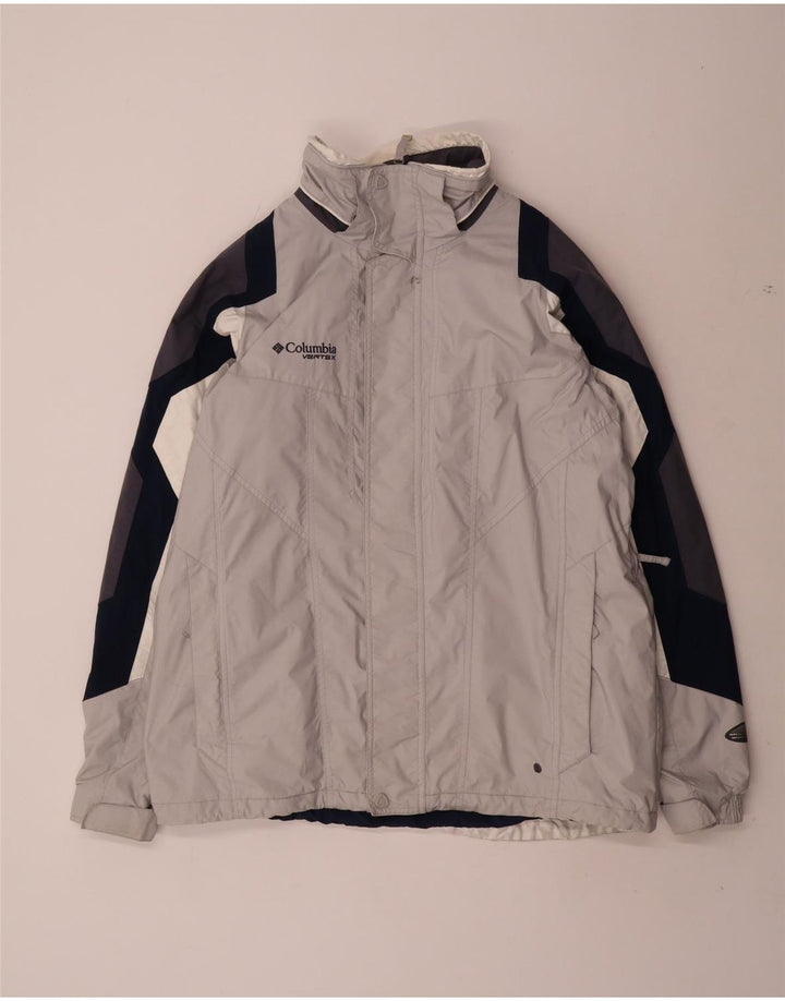 Jaqueta corta-vento masculina Columbia UK 40 grande cinza colorblock nylon