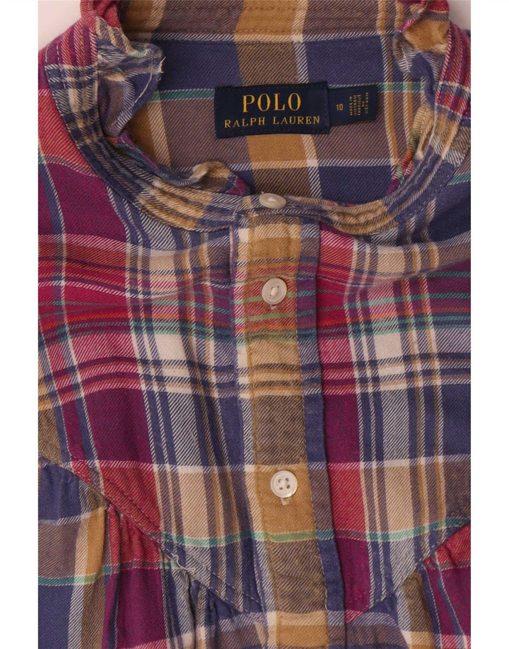 Polo Ralph Lauren Camisa feminina com babados na frente EUA 10 grande xadrez multicolorido