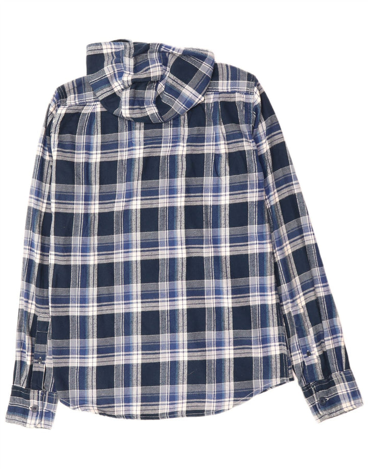 Camisa masculina de flanela com capuz SUPERDRY algodão xadrez azul médio