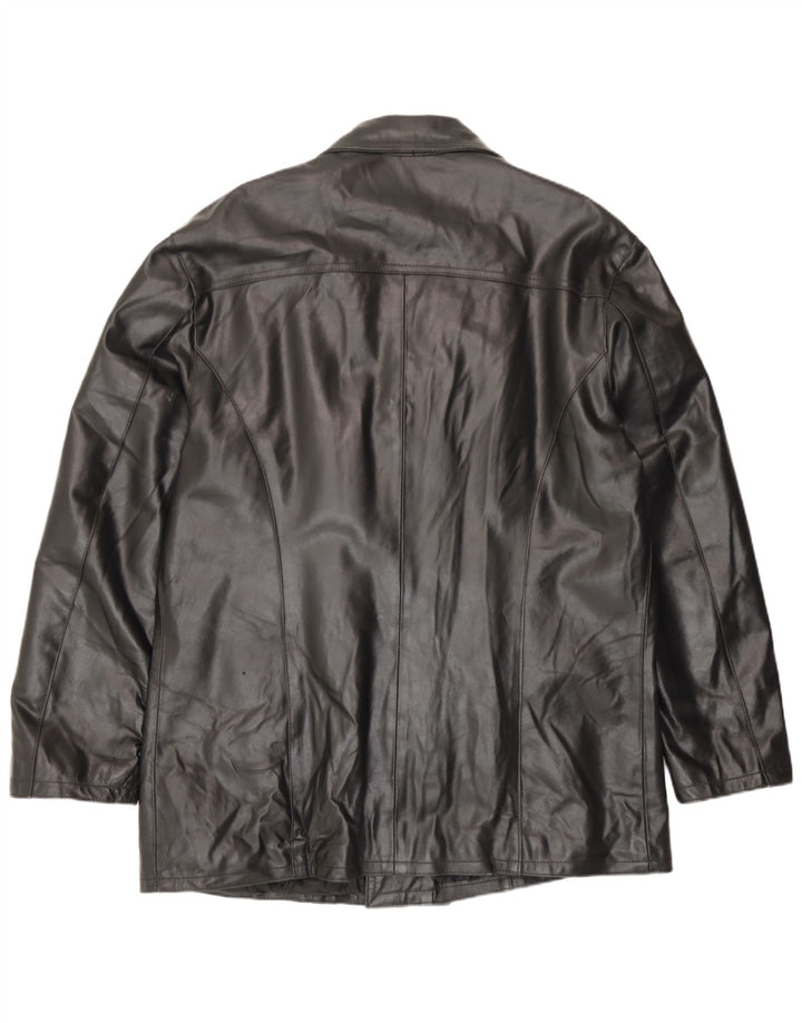 Jaqueta de couro vintage masculina com peito duplo IT 54 2XL couro preto
