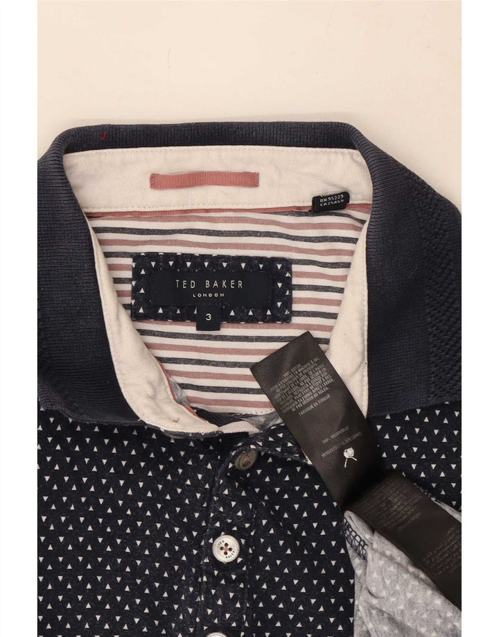 Camisa polo masculina Ted Baker tamanho 3 médio algodão manchado azul marinho
