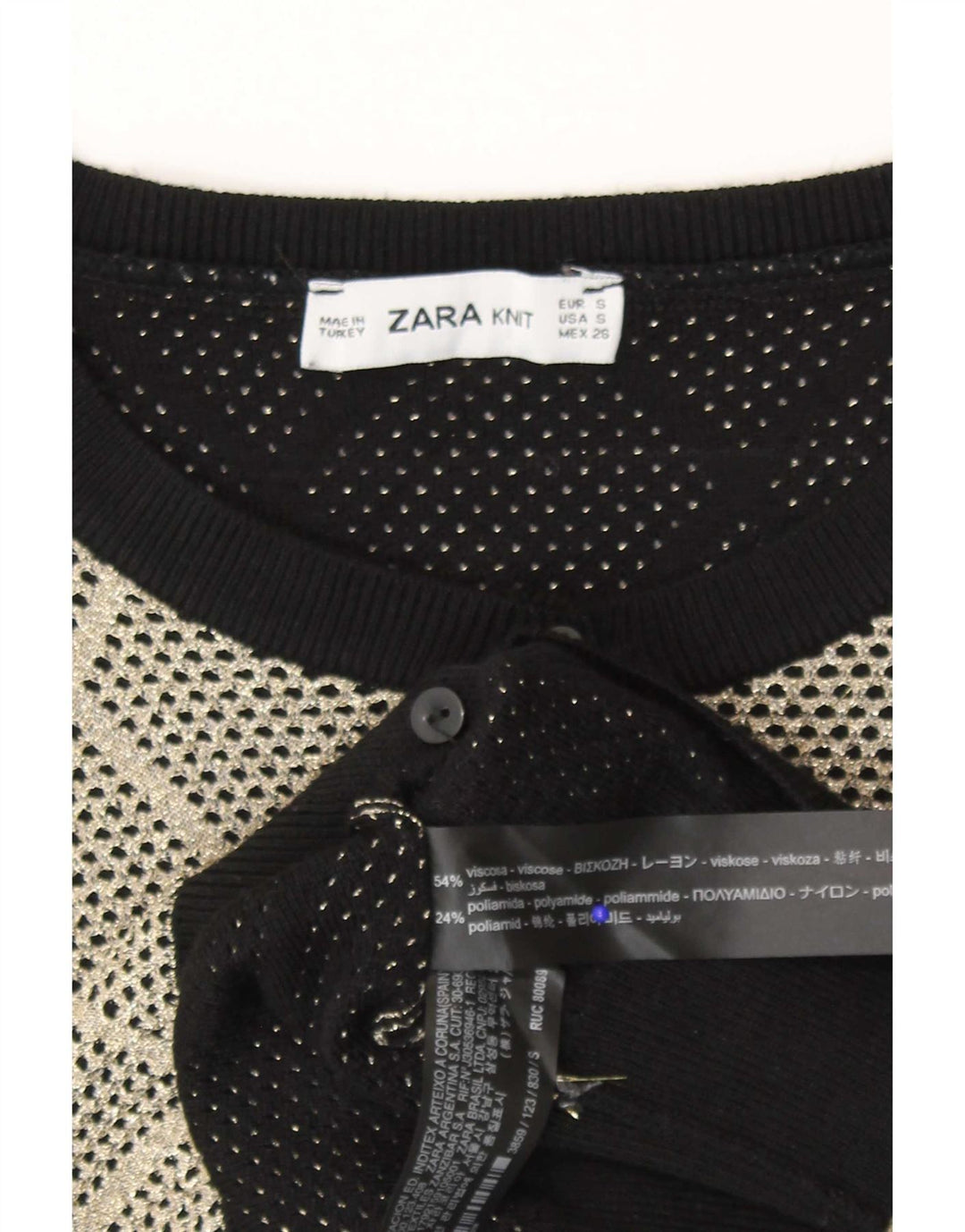 Suéter cardigã feminino Zara Reino Unido 10 pequeno cinza Argyle/Diamond Viscose