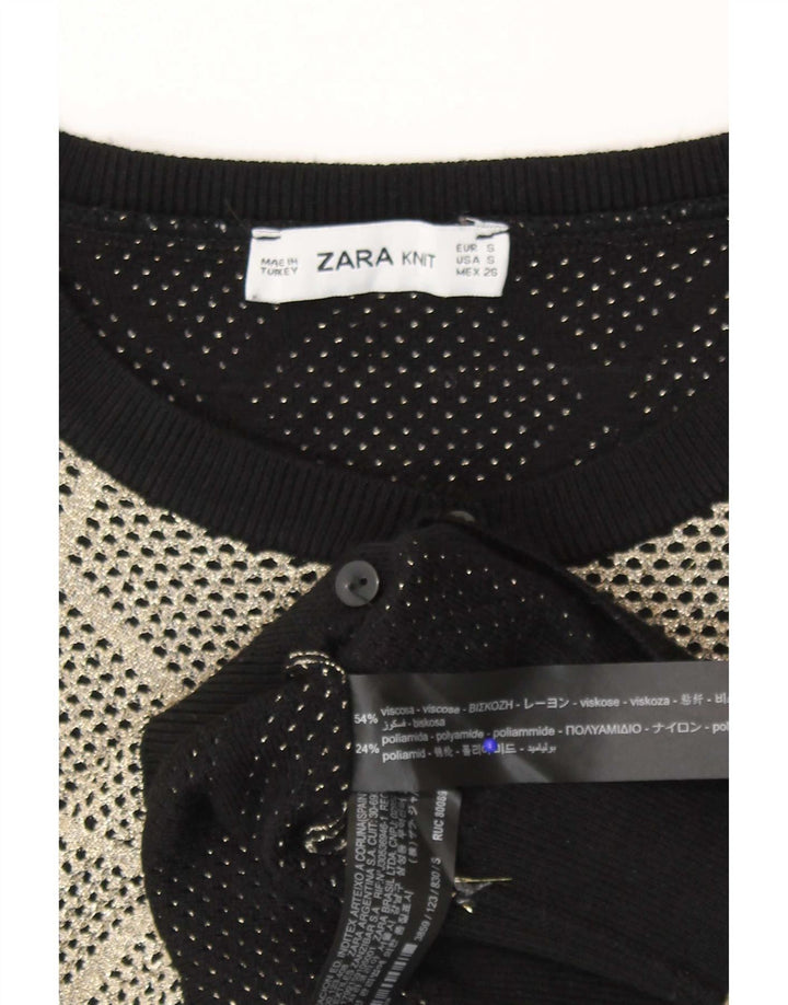 Suéter cardigã feminino Zara Reino Unido 10 pequeno cinza Argyle/Diamond Viscose