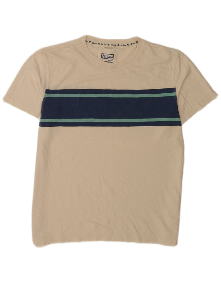 Camiseta masculina Fat Face Top grande algodão colorblock bege