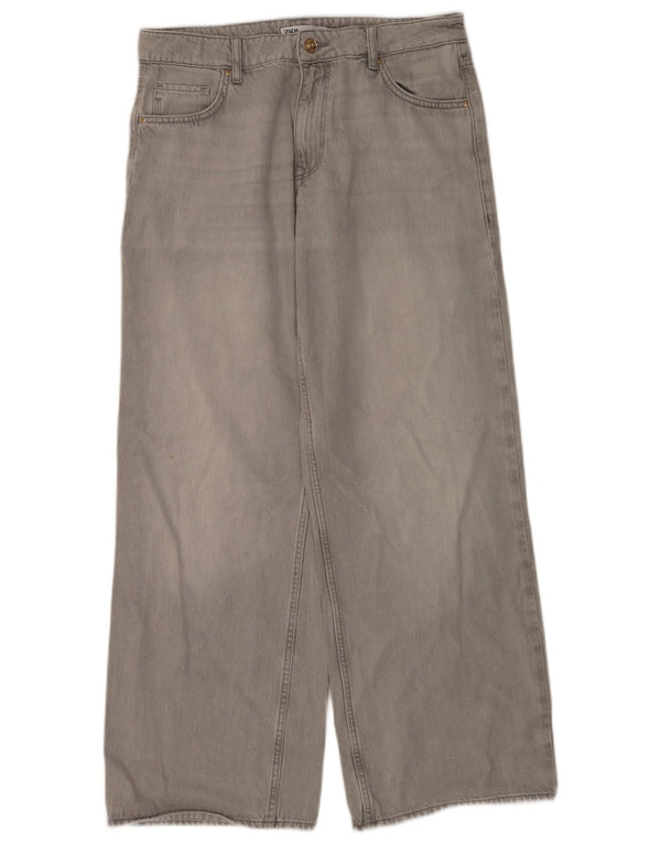 Zara Jeans feminino de perna larga EU 38 pequeno W28 L32 algodão cinza