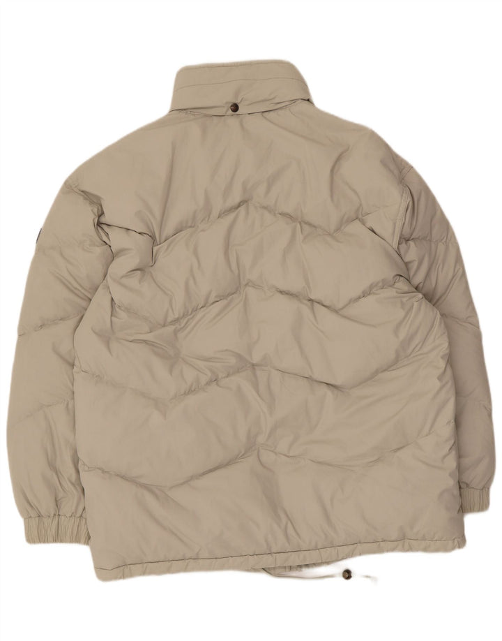 Jaqueta acolchoada com capuz masculina vintage UK 42 XL poliéster bege