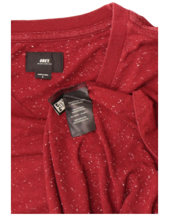 Camiseta masculina Obey Top grande de algodão manchado vermelho