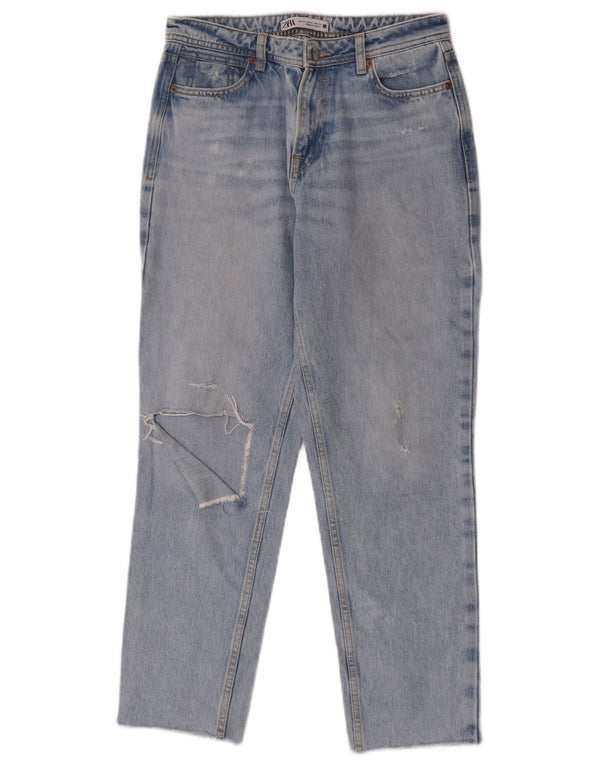 Zara Jeans feminino de cintura alta desgastado UE 34 2XS W24 L27 algodão azul