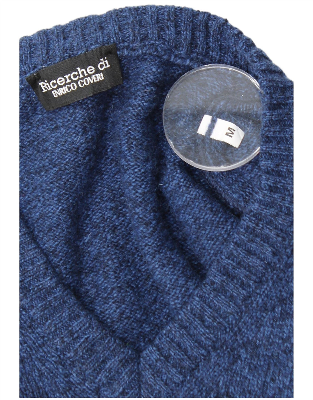 ENRICO COVERI Mens V-Neck Jumper Sweater Medium Blue Flecked