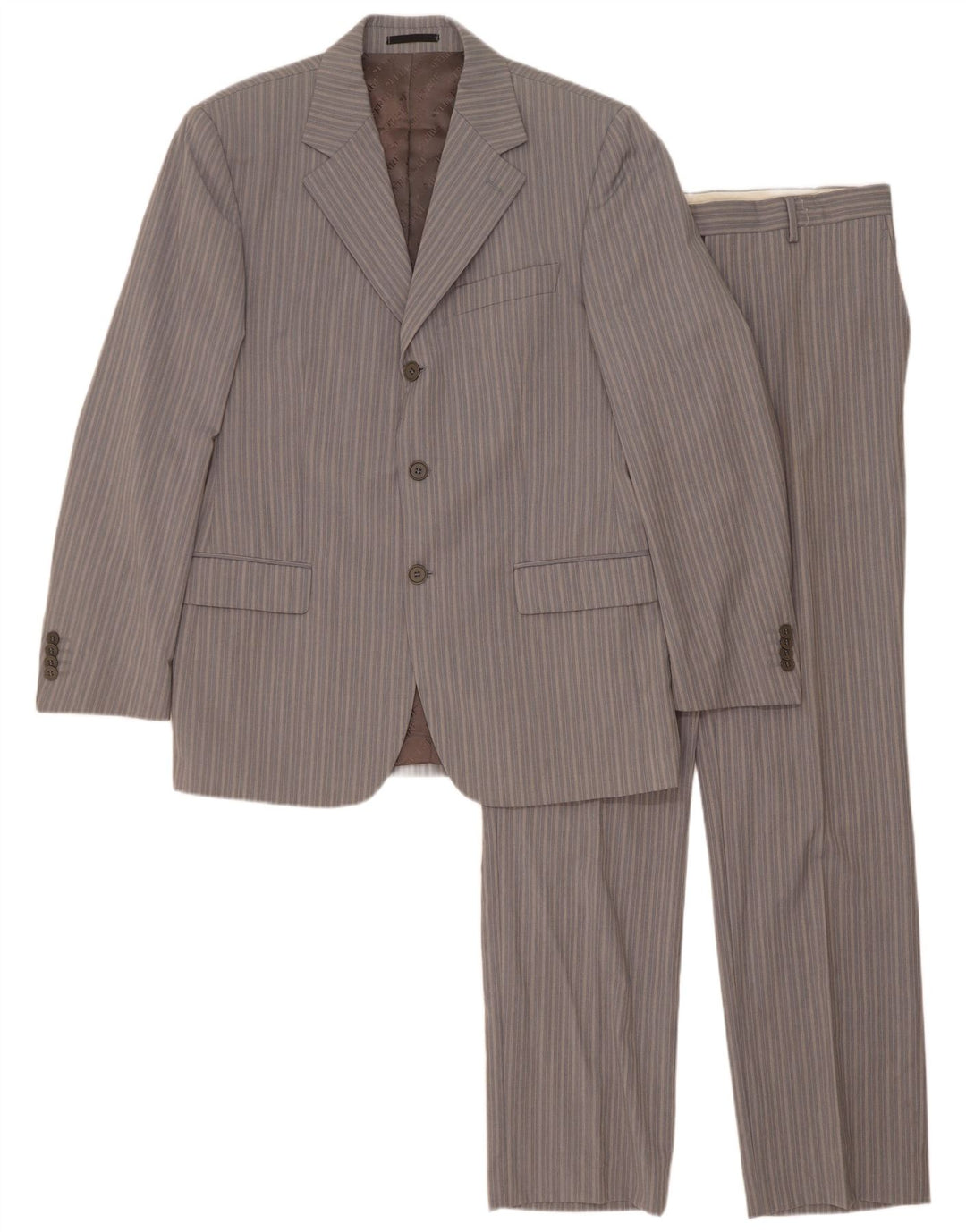 Terno masculino Ferre com 3 botões e 2 peças IT 50 grande W34 L33 viscose listrada cinza