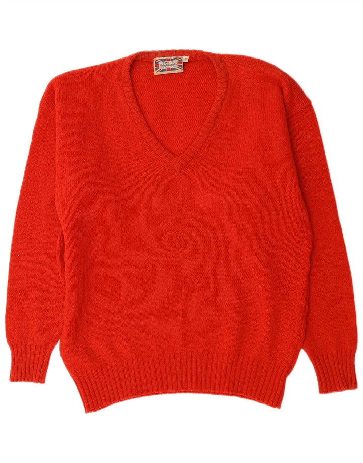 Suéter masculino vintage com decote em V grande vermelho de lã nova