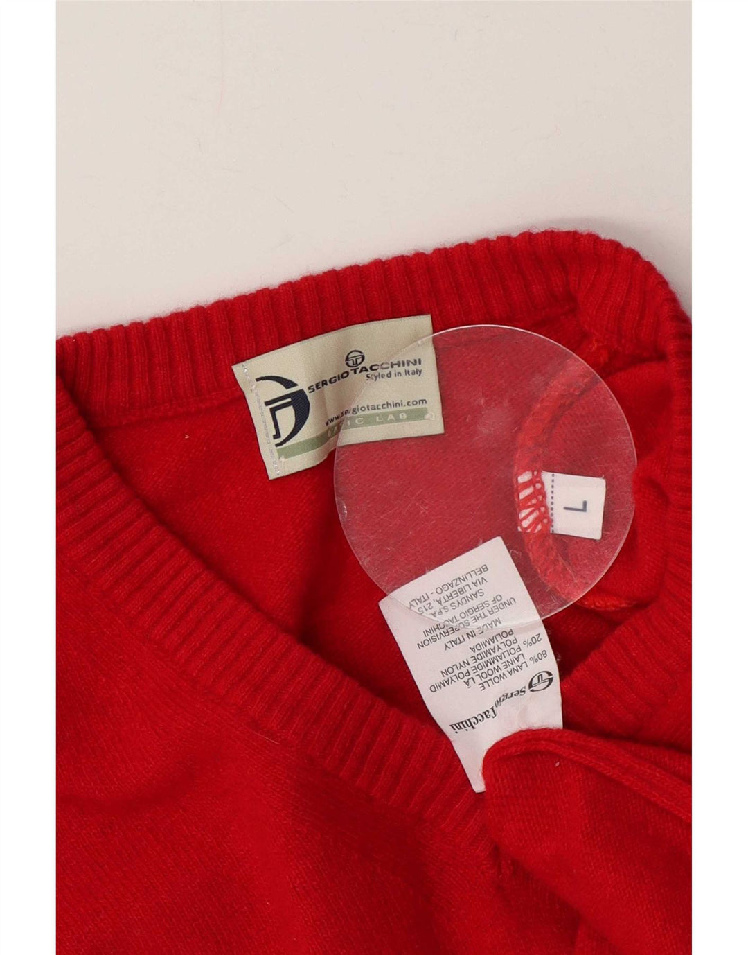 Sergio Tacchini Suéter masculino com decote em V grande lã vermelha