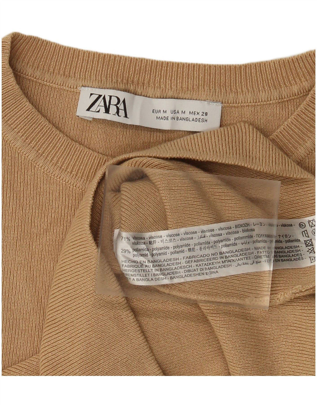 Zara Suéter feminino cropped com gola canoa Reino Unido 12 viscose bege médio