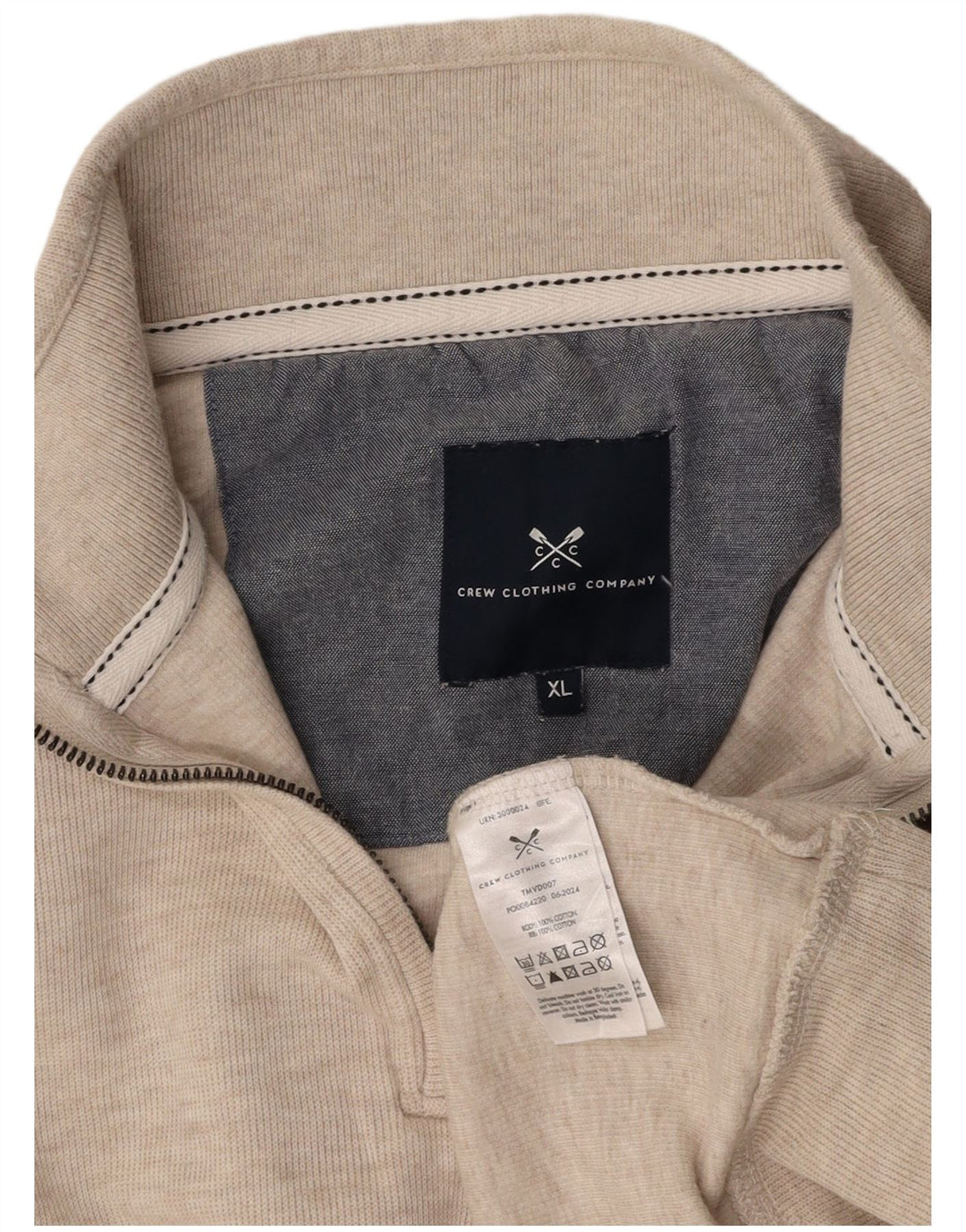 CREW CLOTHING Suéter masculino com gola e zíper XL algodão bege