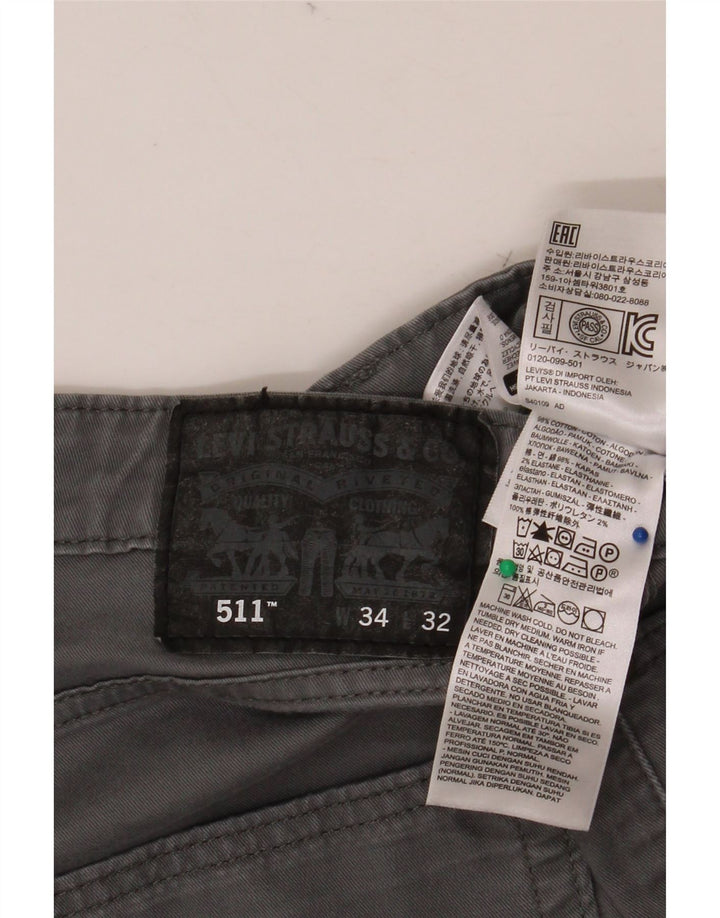 Calças Chino masculinas 511 Slim da LEVI W34 L32 algodão cinza