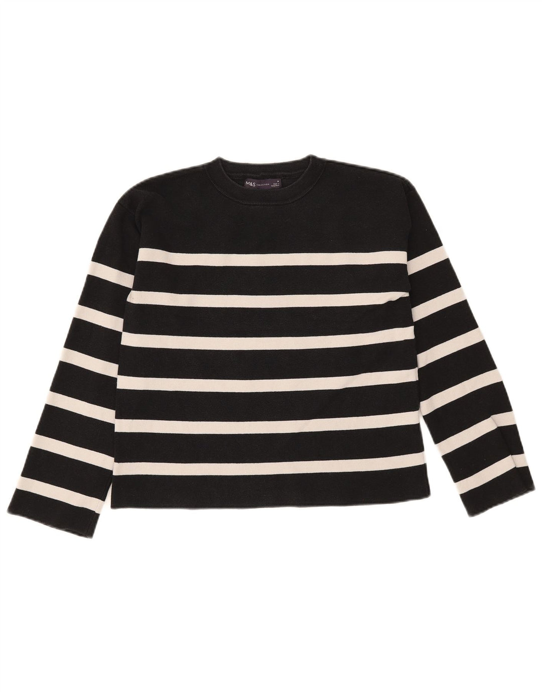 Suéter feminino Marks & Spencer com gola redonda e listrado preto médio UK 12