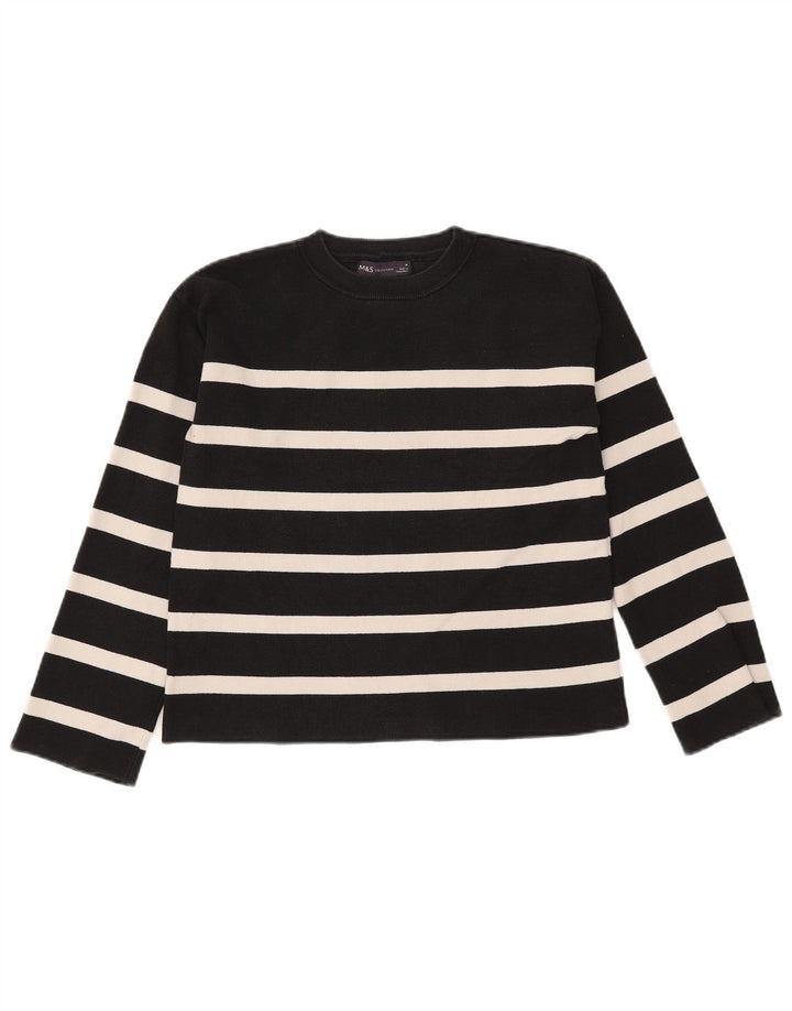 Suéter feminino Marks & Spencer com gola redonda e listrado preto médio UK 12
