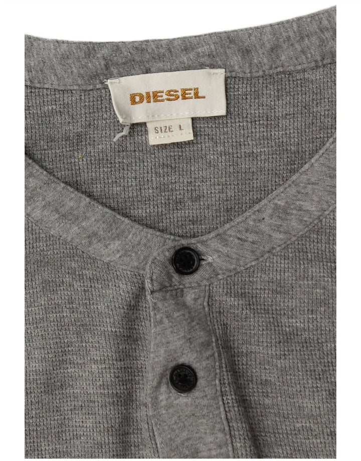 Diesel Mens Graphic Top Manga Longa Grande Algodão Cinza