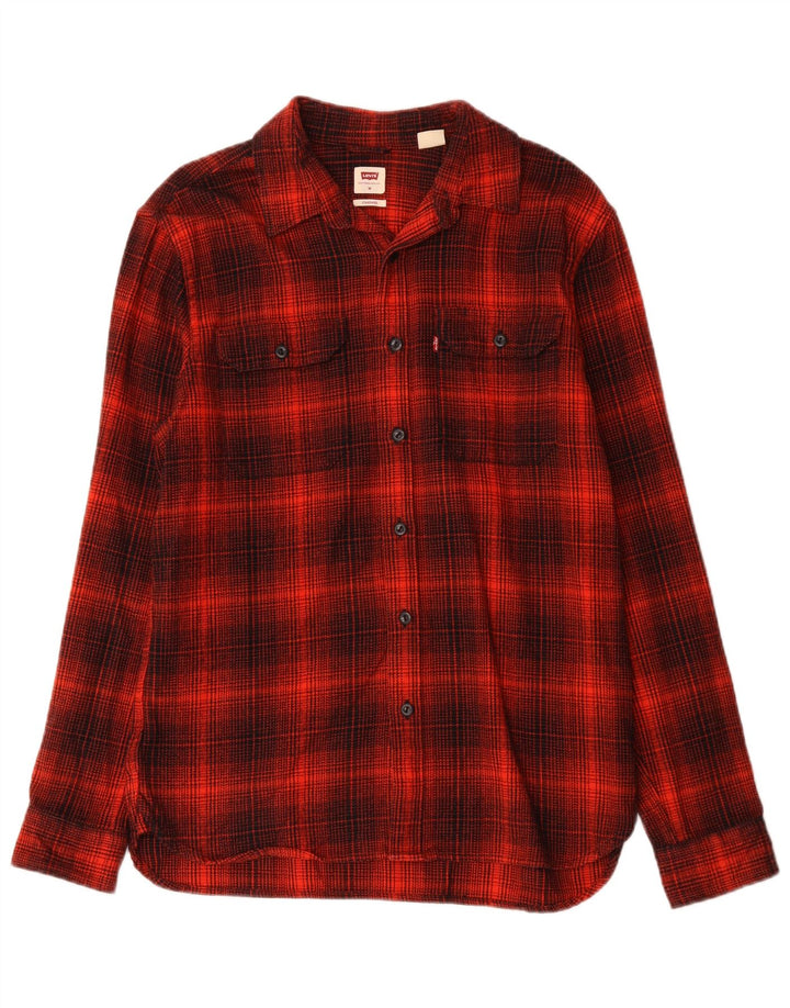 Camisa masculina de flanela padrão LEVI'S de algodão xadrez vermelho médio