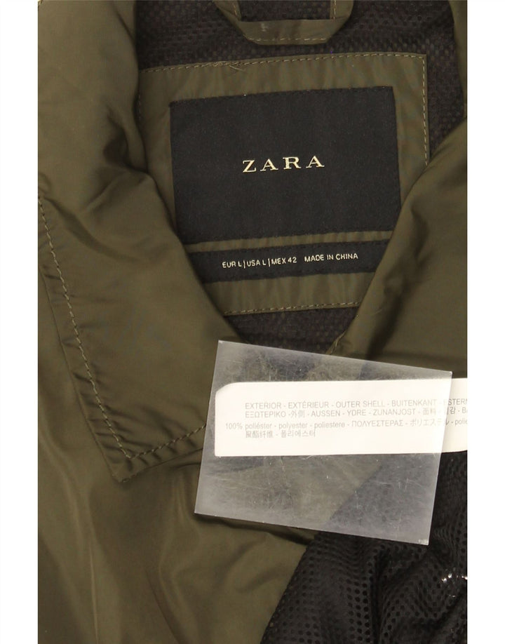 Jaqueta de chuva masculina Zara UK 40 grande poliéster cáqui