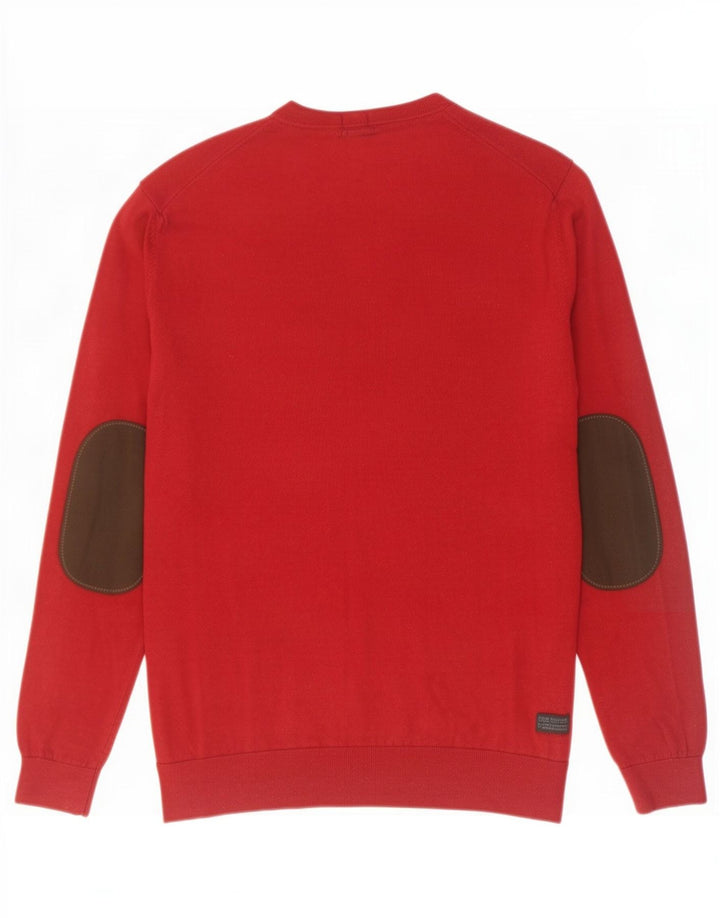 Hugo Boss Suéter masculino regular com decote em V, bloco colorido vermelho médio