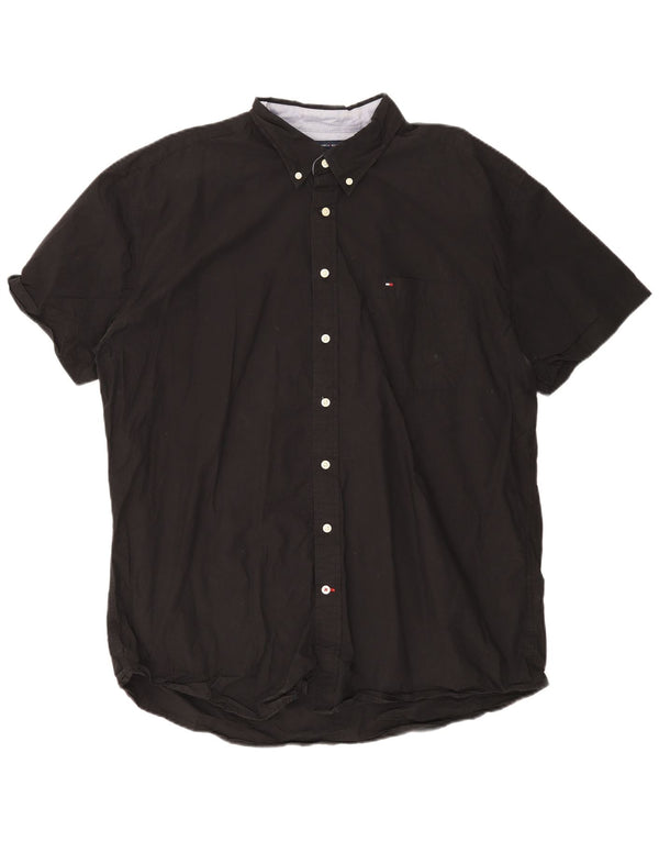 Tommy Hilfiger Camisa masculina de manga curta Classic Fit 2XL algodão preto
