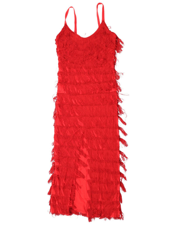Vestido feminino vintage sem mangas Charleston UK 6 XS algodão vermelho