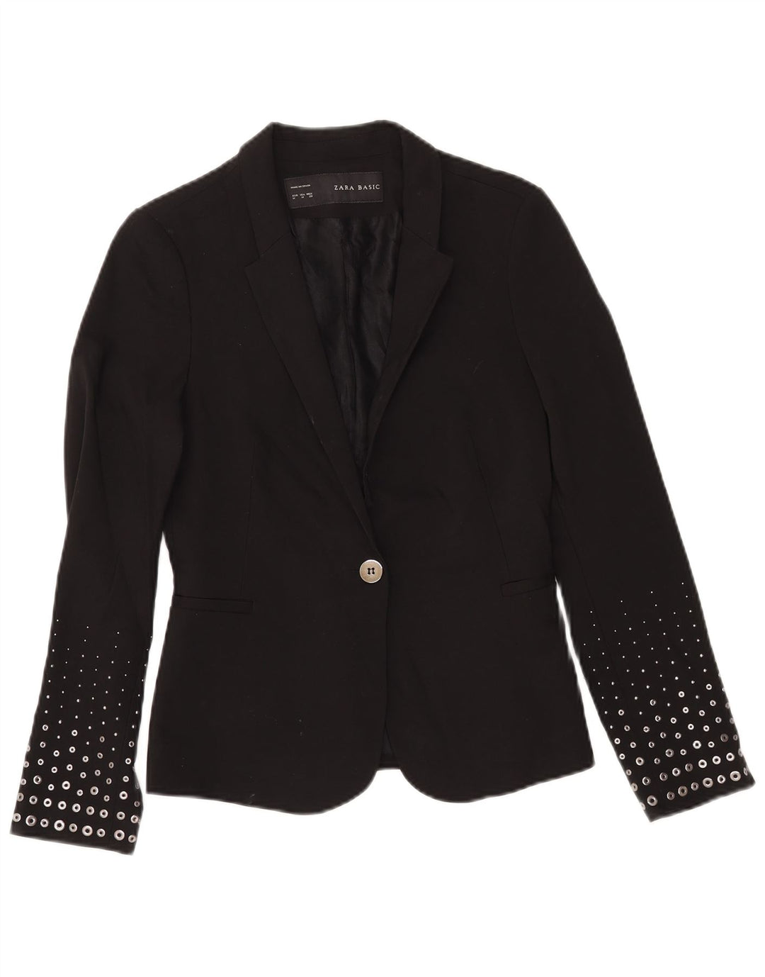 Jaqueta blazer feminina ZARA com 1 botão Reino Unido 12 poliéster preto médio