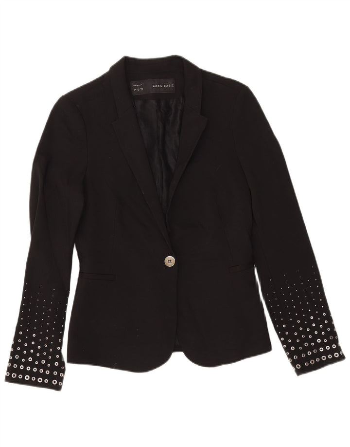 Jaqueta blazer feminina ZARA com 1 botão Reino Unido 12 poliéster preto médio