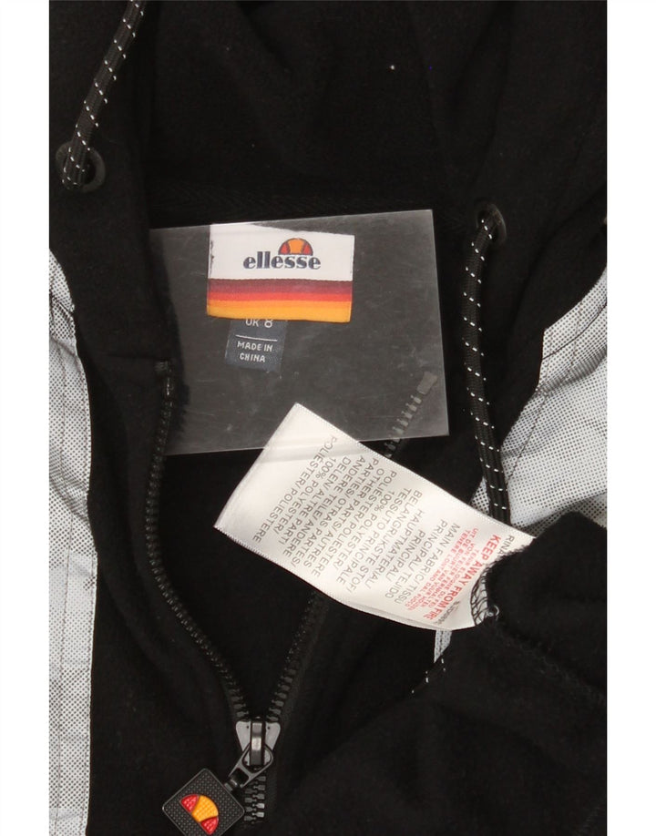 ELLESSE Suéter feminino de lã com capuz e gola com zíper Reino Unido 8 pequeno bloco colorido preto