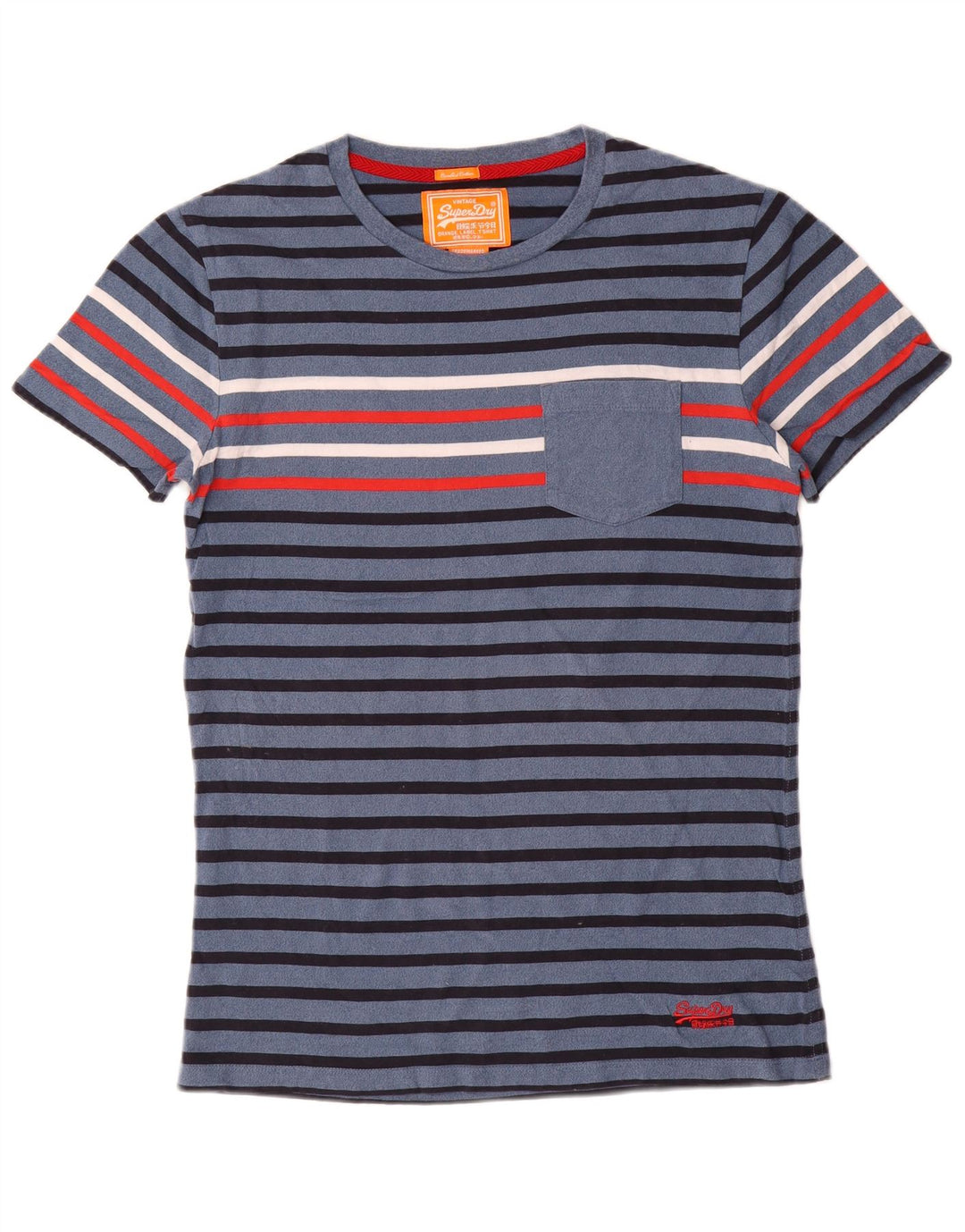 Camiseta masculina Superdry Top médio algodão listrado azul marinho