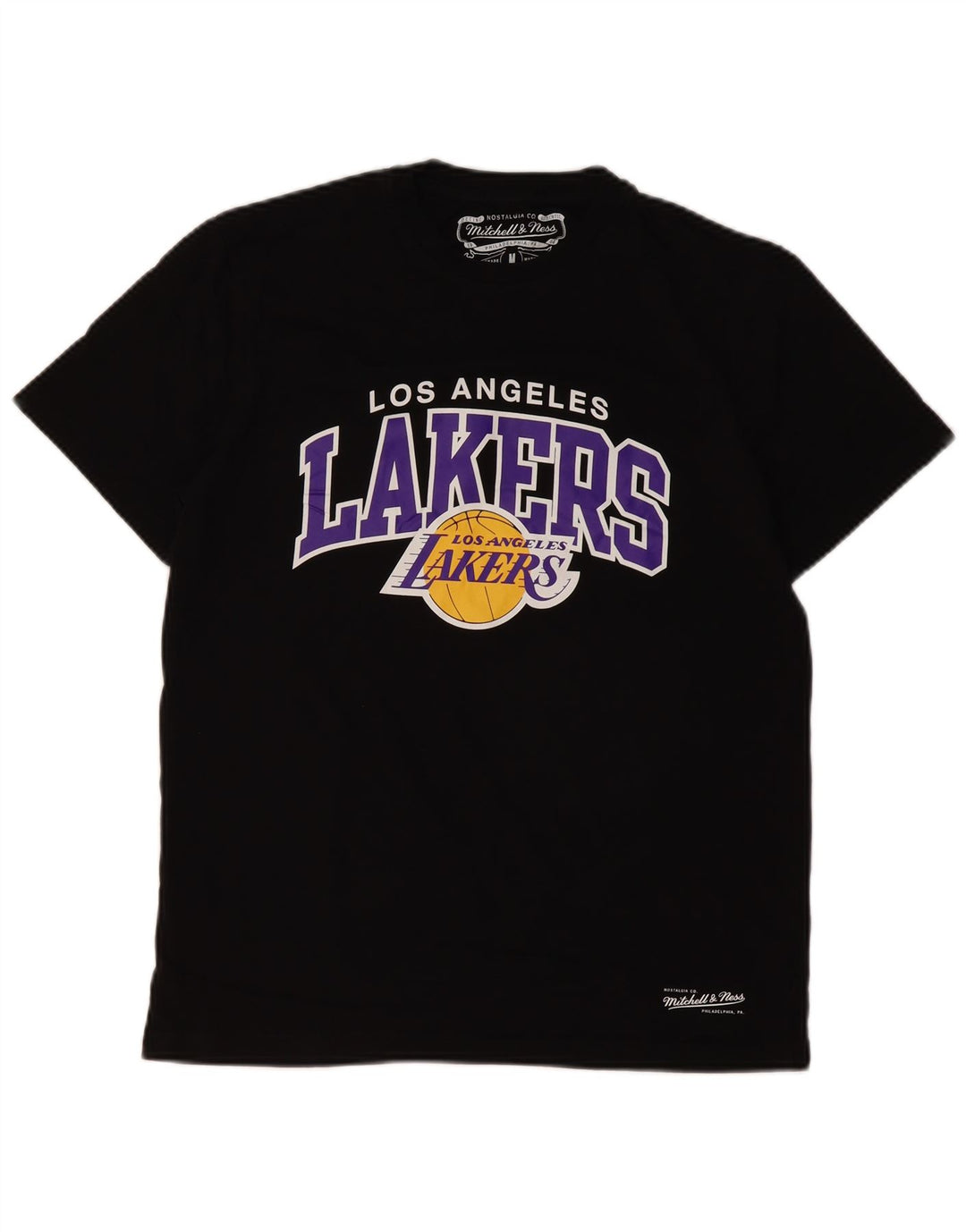 Camiseta masculina MITCHELL & NESS Los Angeles Lakers com estampa gráfica preta média